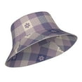 thumbnail image 2 of Easygdp Purple Floral Gingham Check Plaid Double-Sided Reflective Fisherman Hat for Outdoor and Night Walking, Unisex, 2 of 9