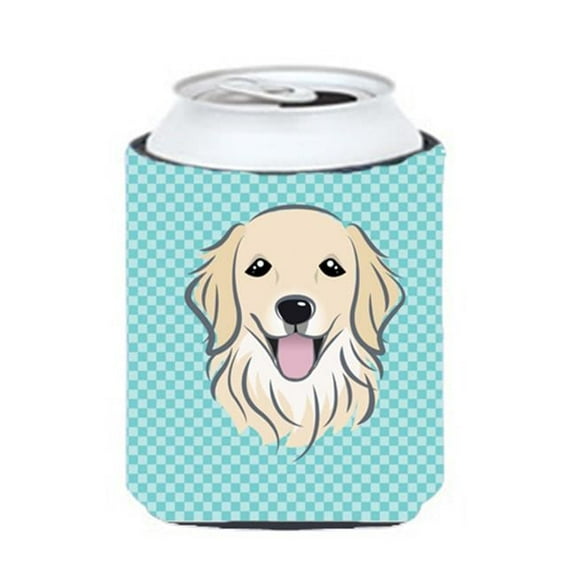 Checkerboard Blue Golden Retriever Can Or Bottle Hugger, 12 Oz.