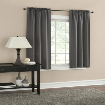 Mainstays Solid Color Room Darkening Rod Pocket Curtain Panel Pair, Set of 2, Gray, 30 x 63