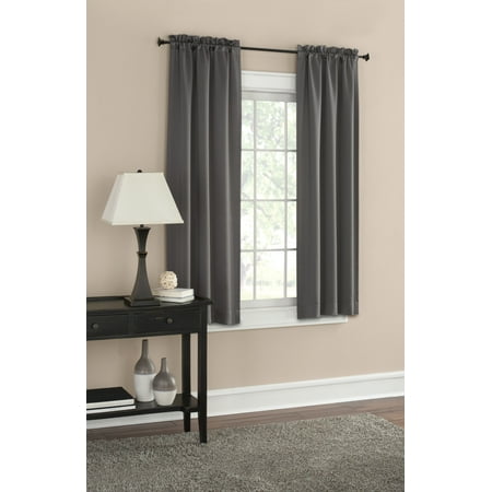 Mainstays Solid Color Room Darkening Rod Pocket Curtain Panel Pair, Set of 2, Gray, 30 x 63
