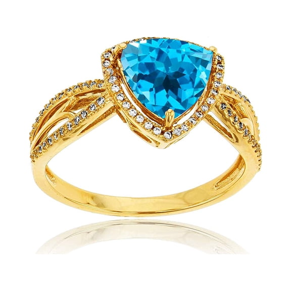 Decadence 10K Yellow Gold 0.20 CTTW Round Diamond & 8mm Trillion Gemstone Split Shank Ring