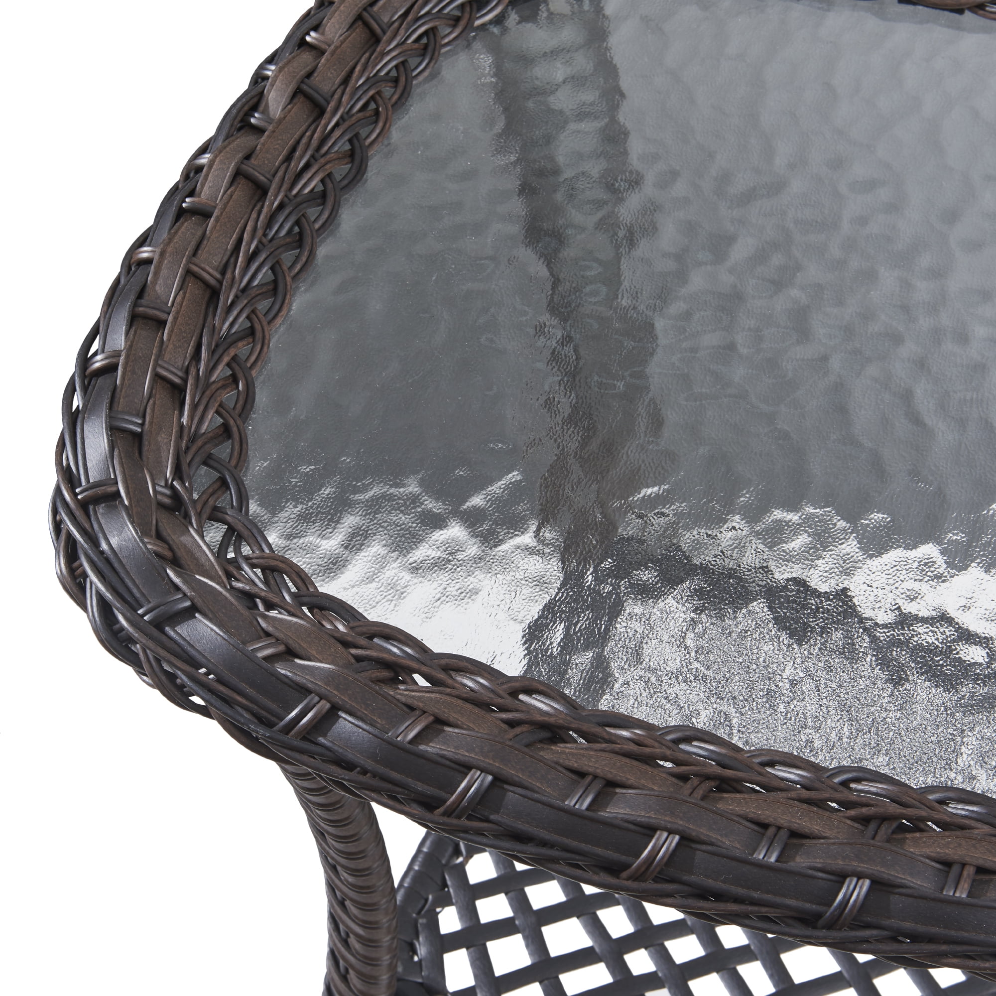 PARKWELL Outdoor Patio Side Table Square Wicker End Table with Glass Top, Brown