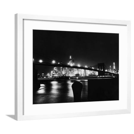 Night View Of Brooklyn Bridge Framed Print Wall Art By