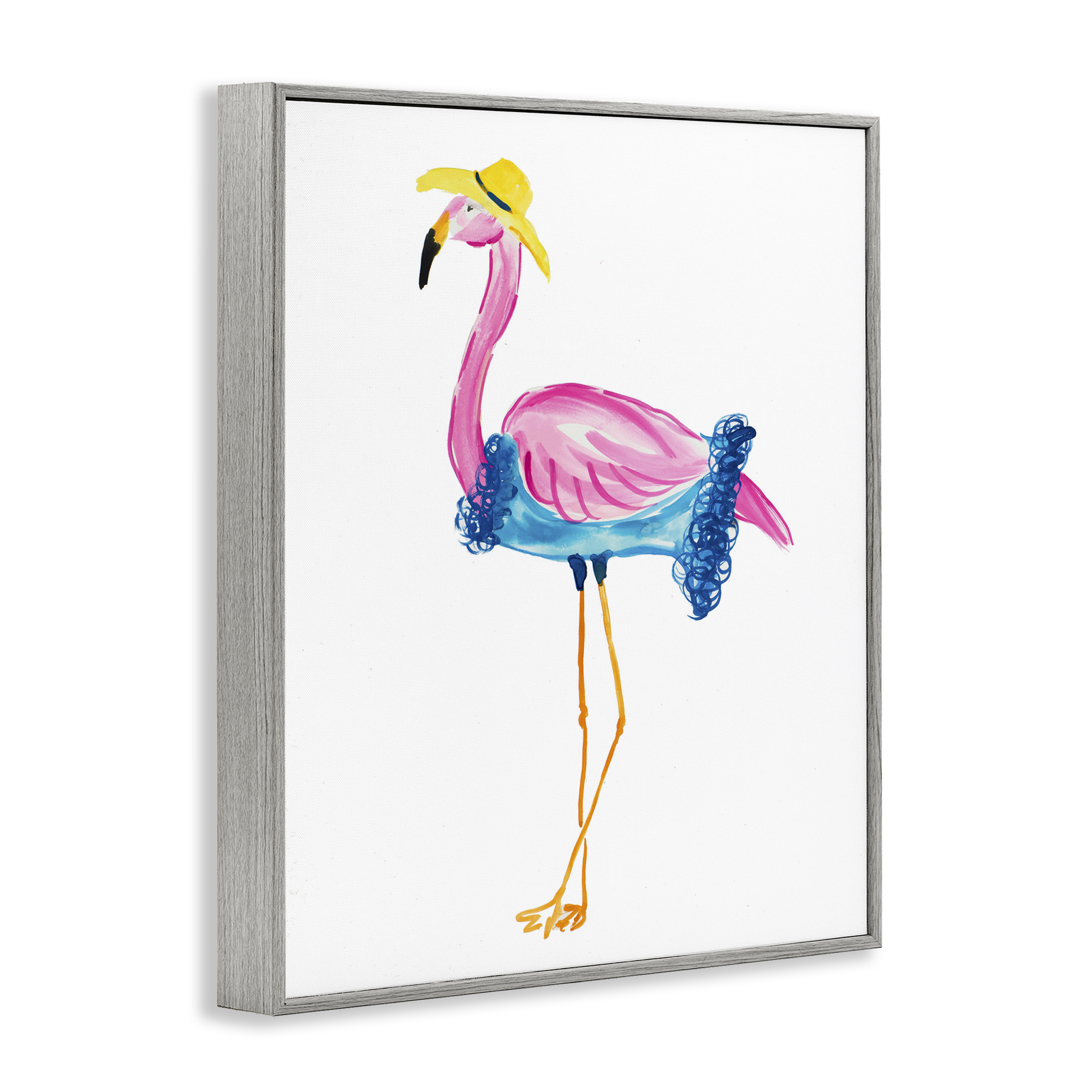 Stupell Industries Glamorous Beach Flamingo Animals & Insects Painting Gray Framed Art Print Wall Art, 11 x 14