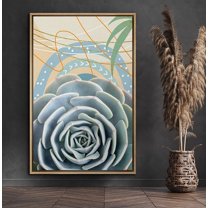 PixonSign Framed Canvas Print Wall Art Lily Pad Succulent by Blue Circles Botanical Wilderness Mixed Media Modern Art Chic Colorful Multicolor Pastel for Living Room, Bedroom, Office - 16"x24" Natural