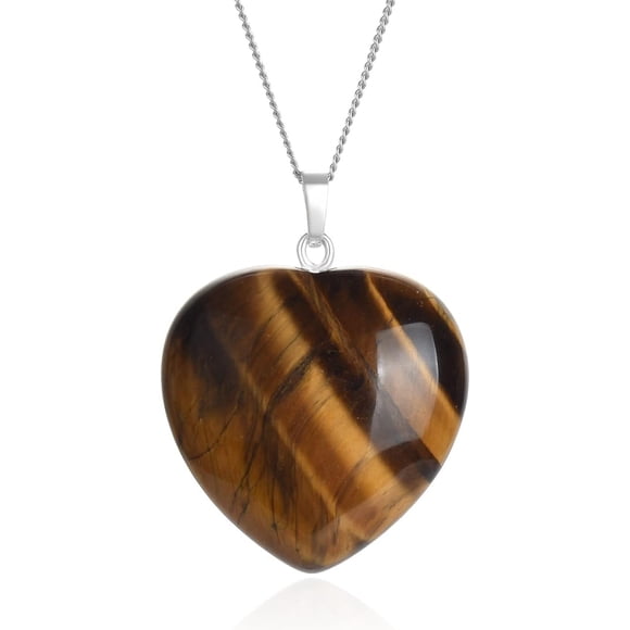 PinesC 1pc You Are My Only Love Natural Large Heart Drop Pendant Gemstone Necklace Healing Crystal Stone Quartz 26 Inch Hypoallergenic Tarnish Resistant Women Jewelry 1) Tiger Eye