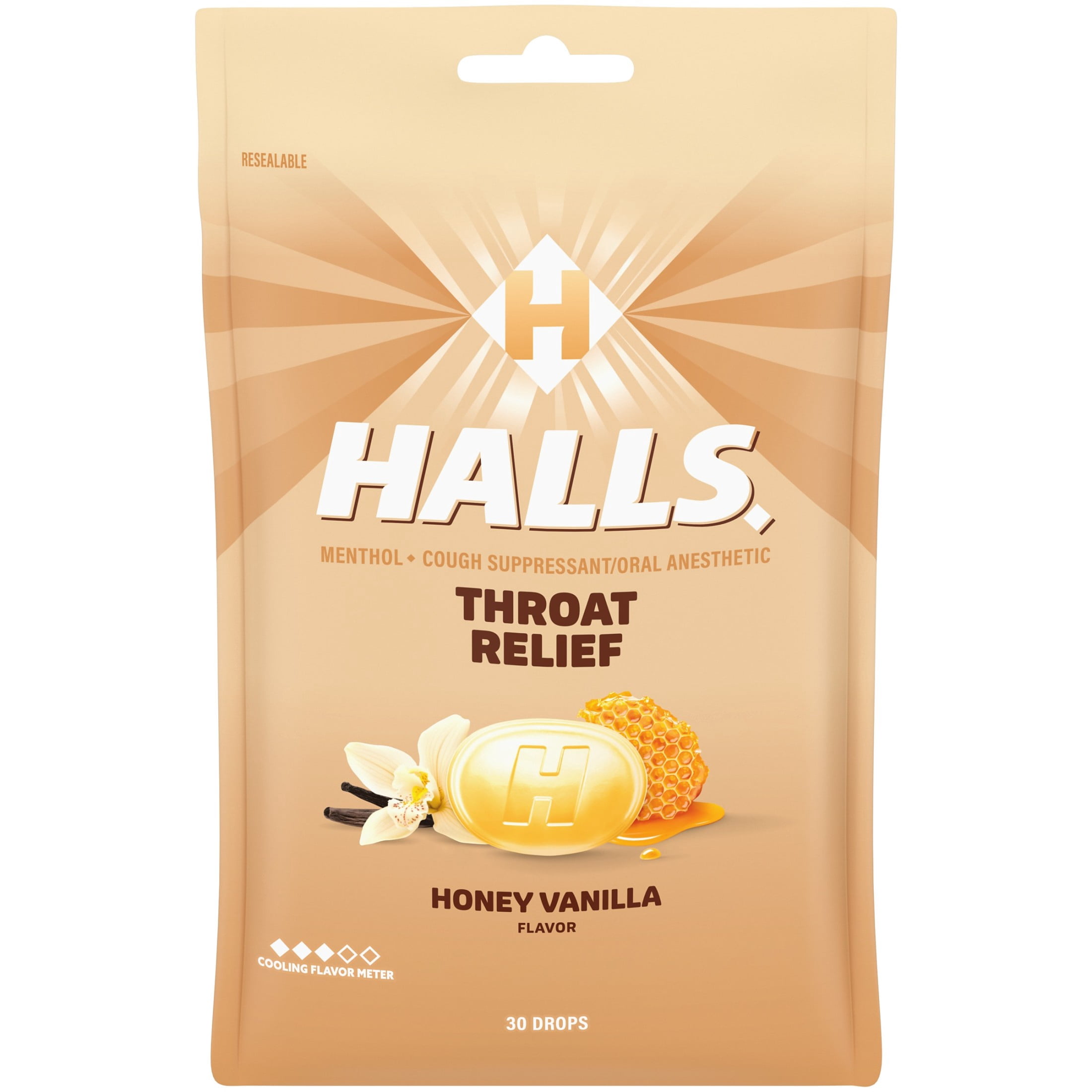 (2 pack) HALLS Throat Relief Honey Vanilla Cough Drops, FSA/HSA Eligible, 30 Drops