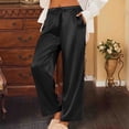 thumbnail image 4 of qolati Womens Silk Satin Pajama Pants Casual Loose Lounge Pants Lightweight Drawstring Elastic Waist Wide Leg Pjs Bottoms with Pockets, 4 of 8
