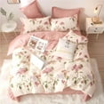 thumbnail image 3 of Jolusere White with Pink Flowers Queen Comforter Sets, 3 Pieces Chic Garden Style Reversible Bedding Sets for Adults All Season, 3 of 8