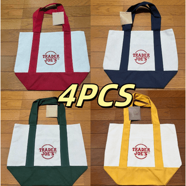 Livvly Trader Joe's Pastel Mini Canvas Tote Bags 2025 LIMITED EDITION NWT LOT OF 4, Open Top Tote Bag With Outer Pocket