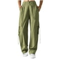 thumbnail image 2 of qolati Cargo Pants Women Y2k High Waist Front Ruched Parachute Pants Straight Wide Leg Baggy Pants with Multiple Pockets, 2 of 7