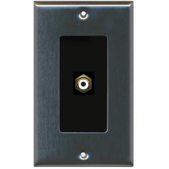 RiteAV - 1 RCA White for Subwoofer Audio Port Wall Plate Decorative - Stainless Steel & Black - Bracket Included
