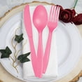 thumbnail image 2 of Candy Pink Plastic Cutlery 96 pcs Set 32 Forks 32 Spoons 32 Knives Heavy Duty & Solid Silverware Utensils for Home, Office School Party Picnics Outdoor Events, Or Everyday Use, 2 of 6