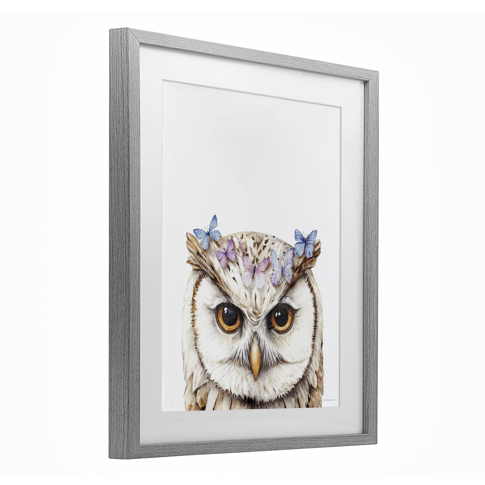 Stupell Industries Owl & Butterfly Wings Gray Framed Print Under Glass, design by Svetlana Aleynikova