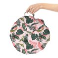 thumbnail image 2 of Forest Round Floor Cushion with Handle, Tropical Foliage Monstera Areca Palm Leaves Hawaiian Exotic Jungle, Decorative Pillow for Living Room & Dorms, 18" Round, Pale Pink and Dark Green, by Ambesonne, 2 of 4
