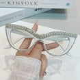 thumbnail image 5 of 5 Pairs of Women Personalized Handmade Diamond White Cat Eye Reading Glasses 2.00 Ladies Anti-blue light Readers +2.00, 5 of 7