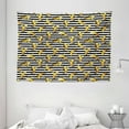thumbnail image 1 of Indie Tapestry, Pattern with Horizontal Stripes and Banana Tropical Fruits Exotic Tasty Food, Wall Hanging for Bedroom Living Room Dorm Decor, 80W X 60L Inches, Black White Yellow, by Ambesonne, 1 of 2