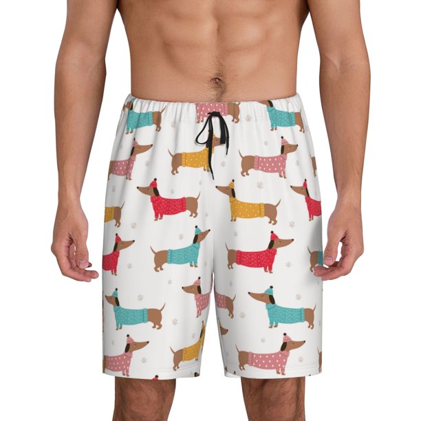 Balery Dachshund Dog Puppy Pantalones cortos de pijama de punto de algodón para hombre con cinturilla y bolsillos-XX-Large