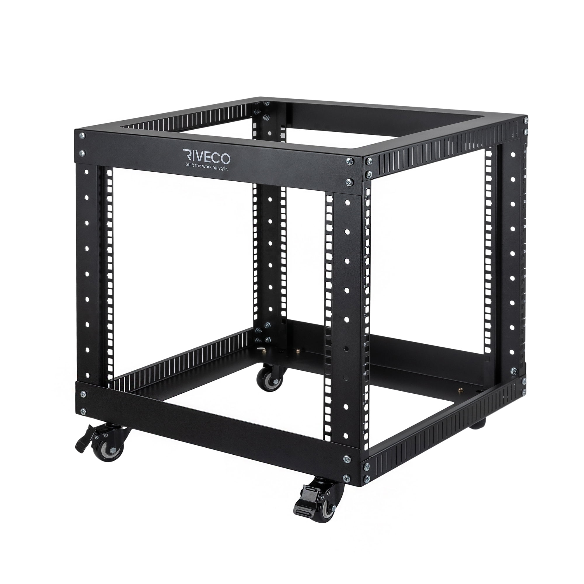RIVECO 9U Open Frame Server Rack with Casters Heavy Duty 4 Post Quick