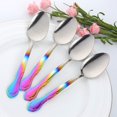 thumbnail image 3 of 12-Piece Stainless Steel Dinner Spoons with Flower Edge, Stainless Steel Dinner Spoons Set, Spoon Dessert Spoons for Home, Kitchen or Restaurant - 7.3 Inches-Gradient Rainbow, 3 of 6