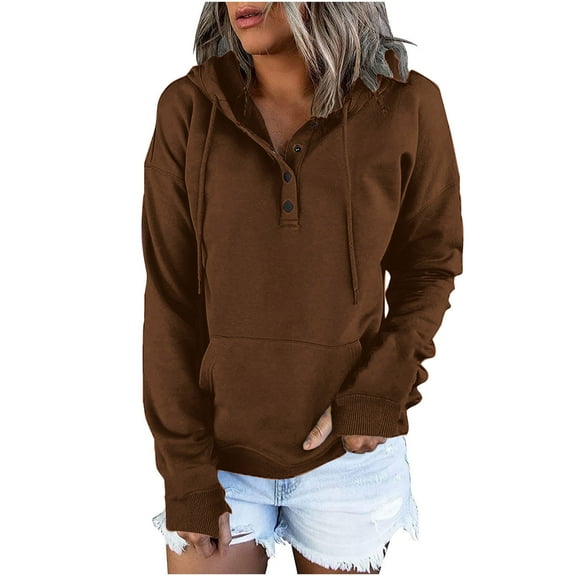LEAVINGSUO Sweatshirt for Women Long Sleeve,Women's Oversized Sweatshirts Long Sleeve Button Fashion Trendy Sweatshirt Jackets Hooded Cute Comfy Clothes with Cover Finger