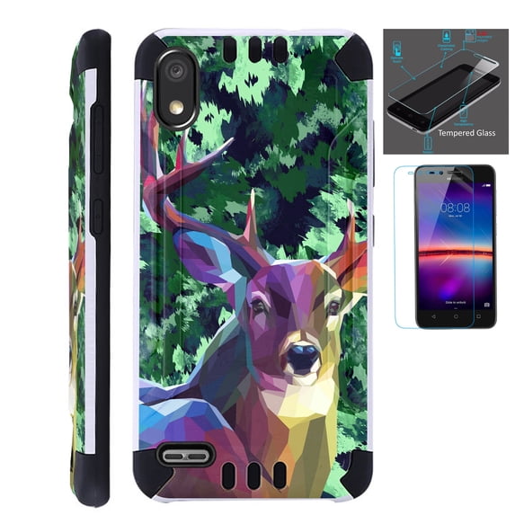 Compatible with TCL A2 + Screen Protector Brushed Metal Texture Hybrid Silver Guard Phone Case Cover (Deer Hunt)