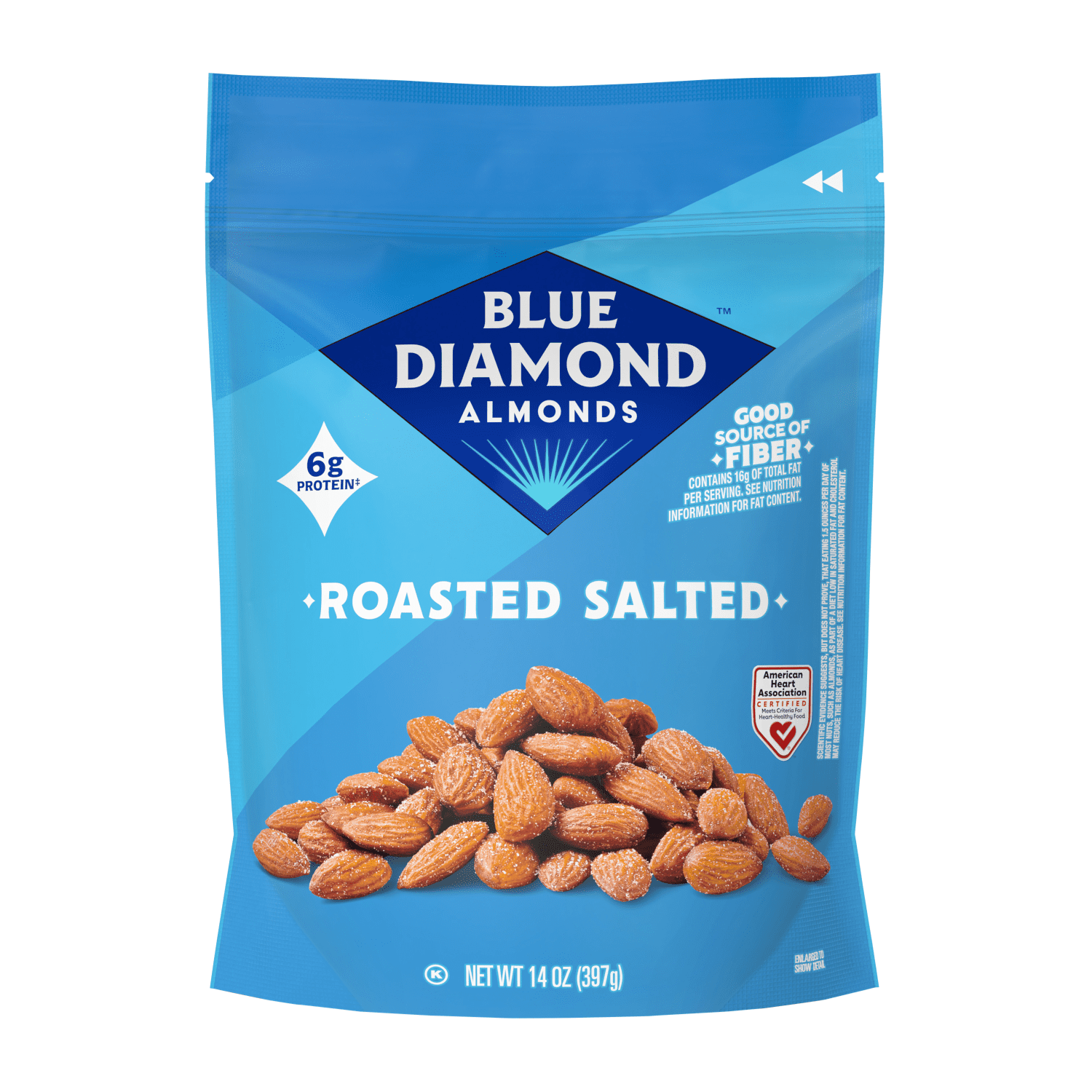 (6 pack) Blue Diamond Almonds, Roasted Salted Flavored Snack Nuts Perfect for Snacking, 14 oz