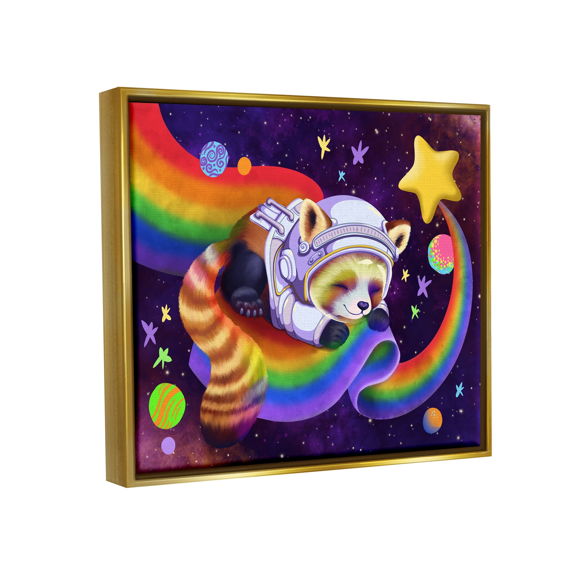 Stupell Industries Red Panda Rainbow Animals & Insects Painting Gold Floater Framed Canvas Art Print Wall Art, 21 x 17