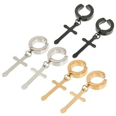 Stri 3 Pairs Crucifix Ear Clip Chic Cross Earrings Fashion Ear Jewelry for Women Men