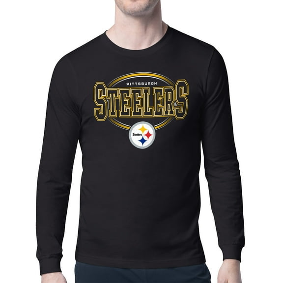 Men's Starter Black Pittsburgh Steelers Team Track Graphic Long Sleeve T-Shirt