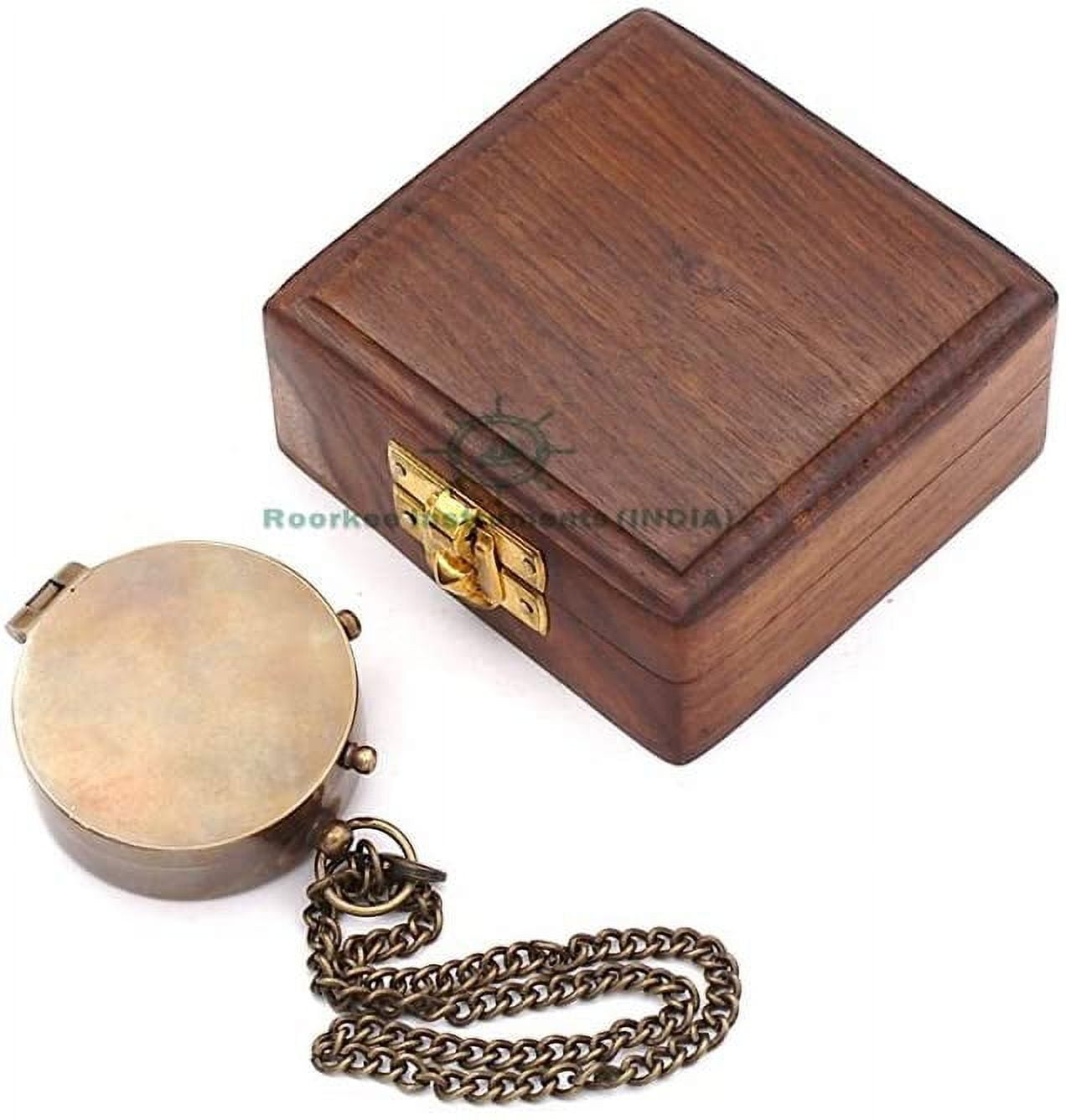 Roorkee Instruments India Pocket Brass Compass, Nautical Navy Compass for Camping, Hiking, Gift Compass for Wedding, Birthday, from Mom Dad with Indian Rosewood Case