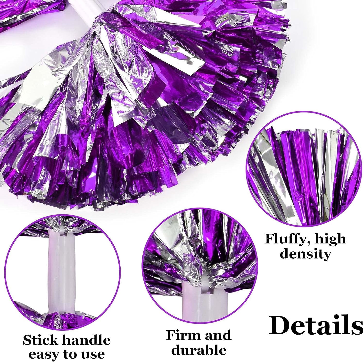 LINLIN Pom Poms Cheerleader 2 Pieces Metallic Cheerleading Pompons Flower Ball, Aerobics Cheerleading Pom Poms, for Sports Dance Cheerleading Pompons Plastic