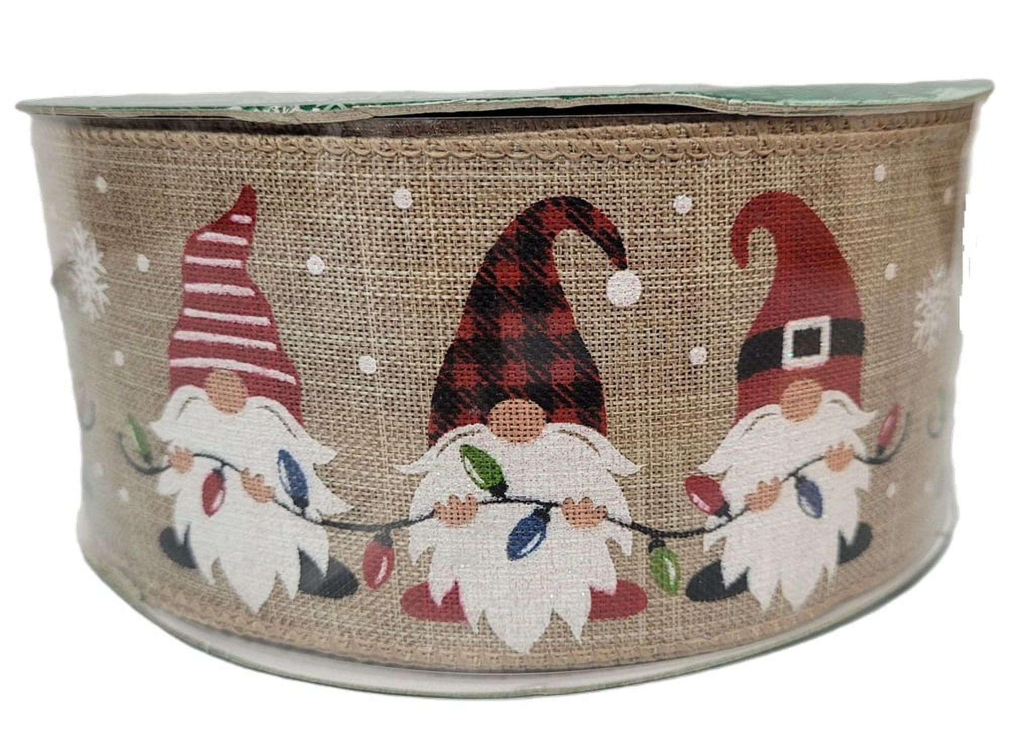 3-Pack Kirkland Signature Holiday Gnome Burlap Ribbon Wire Edged 50 Yards x 2.5 inches