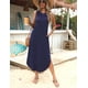 thumbnail image 5 of Vestido largo Zeagoo, casual, holgado, con abertura y bolsillos, azul marino, 5 of 6
