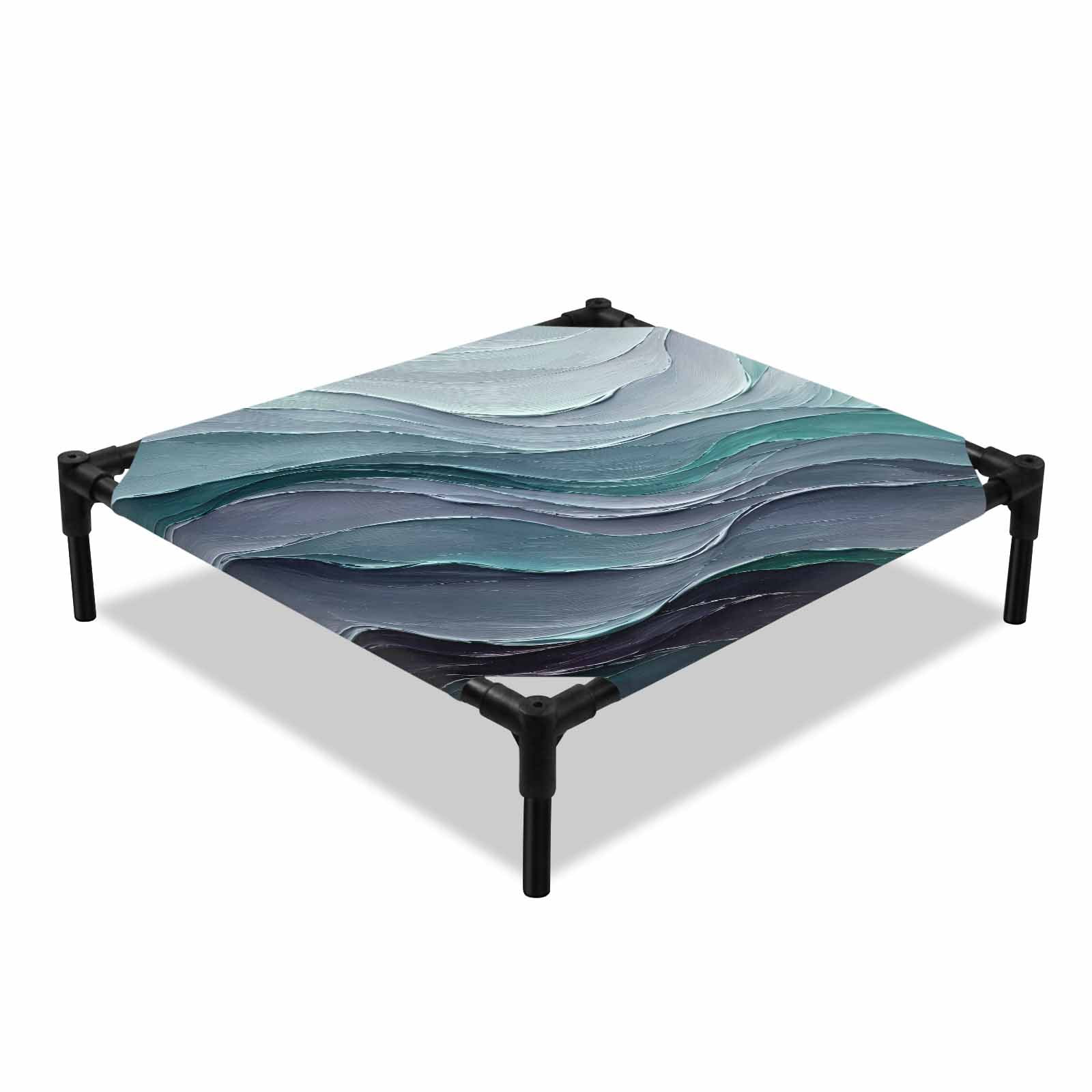 Fluid Waves Elevated Dog Bed Abstract Green Swirls Layered Curves Impasto Textured Cooling Breathable Outdoor Raised Dog Cot Bed with Metal Frame Non-Slip Feet for Small Dog 20x20in