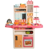 Large Kitchen Toy Set for Kids with Realistic Lights and Cooking Sounds Steam Play Sink Menu Board and Accessory Play Set