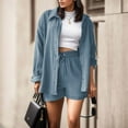 thumbnail image 2 of Yubnlvae Blue Women's Fashionable Casual Wrinkled Cloth Solid Color Slit Button Long Sleeve Top Shirt, S, 2 of 6