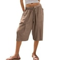 thumbnail image 6 of Tnhcen Women's Drawstring Waist Wide Leg Culottes Nylon Spandex Matte Fabric Cropped Pants Casual Lounge Capri Pants with Pockets S-2XL Multiple Colors Available, 6 of 8