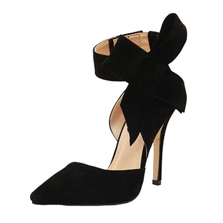 

Follure Girl women s casual shoes Ladies Summer Fashion Temperament Big Bow Solid Color Pointed High Heels Black 40