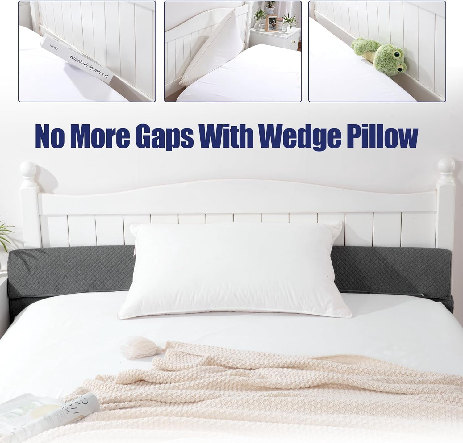 Wedge Pillow Headboard for Bed Gap,Foldable Bed Wedge Gap Filler Twin Size,Matterss Gap Filler,Multi Functional Bed Crack Pillow, Fill The Gap (0-7") Between Your Headboard and Mattress,Grey