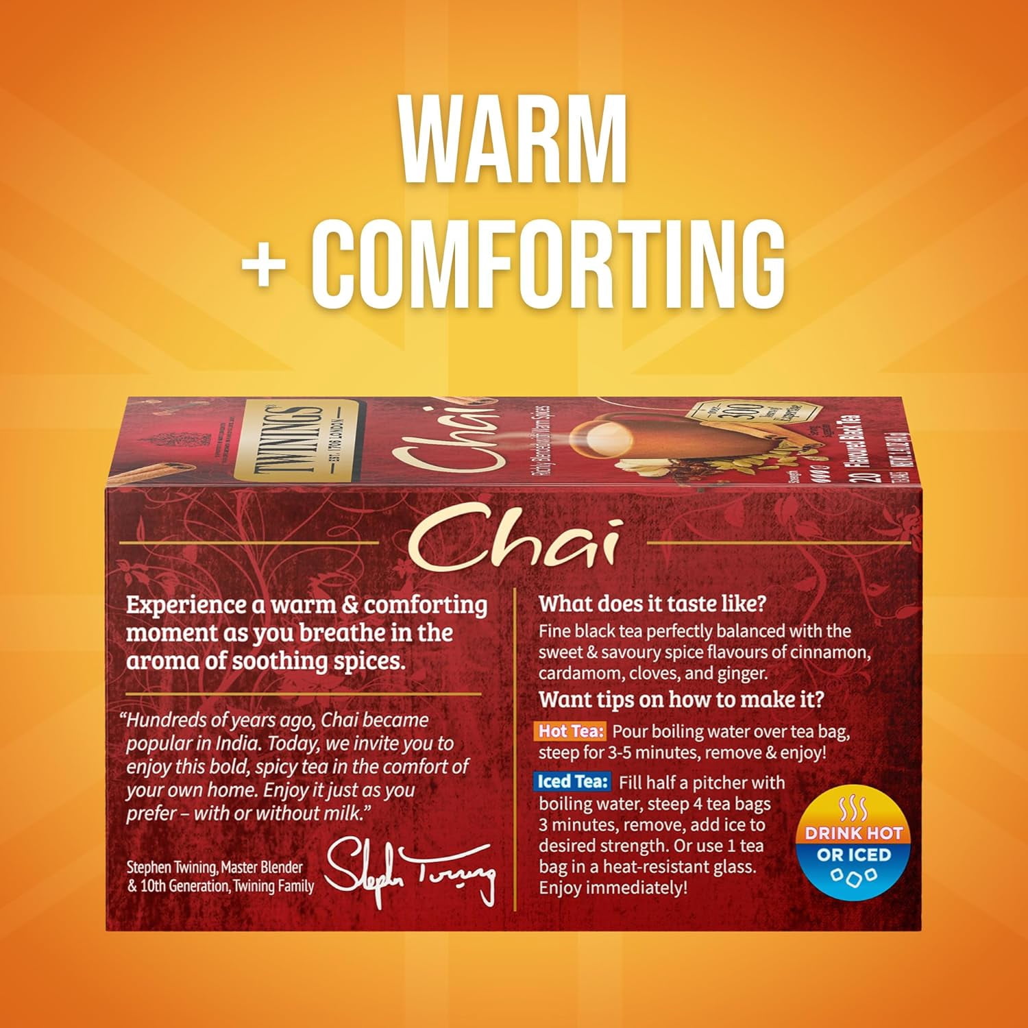 Twinings Chai Tea, Caffeinated Black Tea Naturally Flavored with Aromatic Spices and Ginger, Tea Bags Individually Wrapped, 20 Count Ea (Pack of 6)