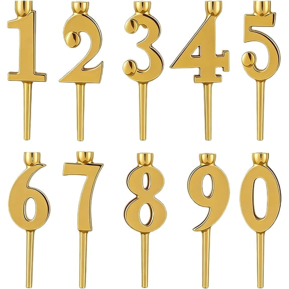Reusable Number Birthday Candle Holder Set, 0-9 Metal Cake Candle Holders Silver Gold Digital Style for Party Cakes Decorations