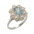thumbnail image 1 of LBG British Made 9k White Gold Natural Aquamarine & Cultured Pearl Womens Cluster Ring - 33 size options - Size 11.75, 1 of 5