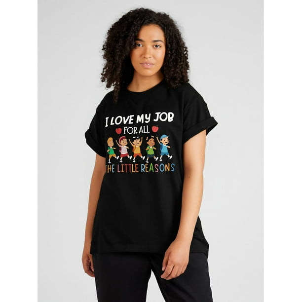 Women's Casual Short Sleeve Round Neck T-Shirt With 'I Love My Job For All The Reasons' Graphic PrinCamisetas para mujer, lindas camisetas con estampado gráfico, de manga corta, estilo casual, para ve