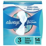 Always Infinity Feminine Pads with wings, Size 3, Extra Heavy Absorbency, Unscented, 14 Count