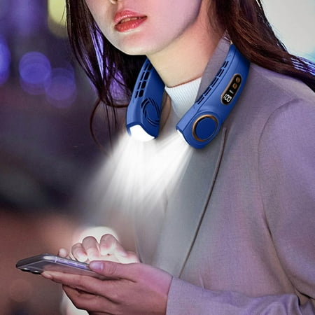

portable fan durable outdoor USB Portable Neck Hanging Fan Cold Handheld Rechargeable Mute Sports 5 Speed Adjutable Colorful Ambient Light Neckband Leafless For Home Office