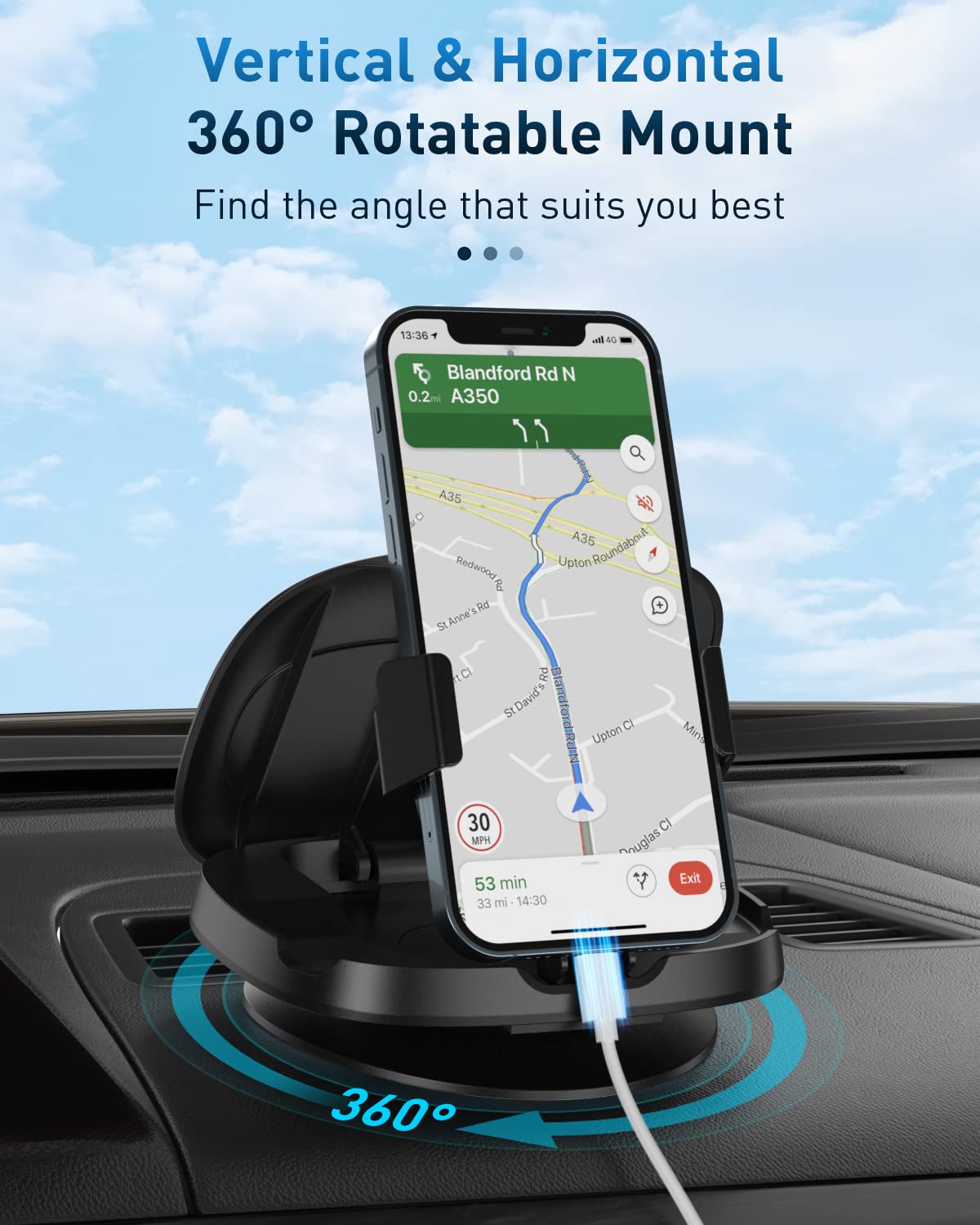 Joyeky Car Phone Mount with 360° Rotating Base, Black photo 4