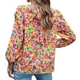 thumbnail image 5 of EFINNY Women Chiffon Broken Flowers Blouse Turtleneck Pleated Long Sleeve Shirt Top, 5 of 7