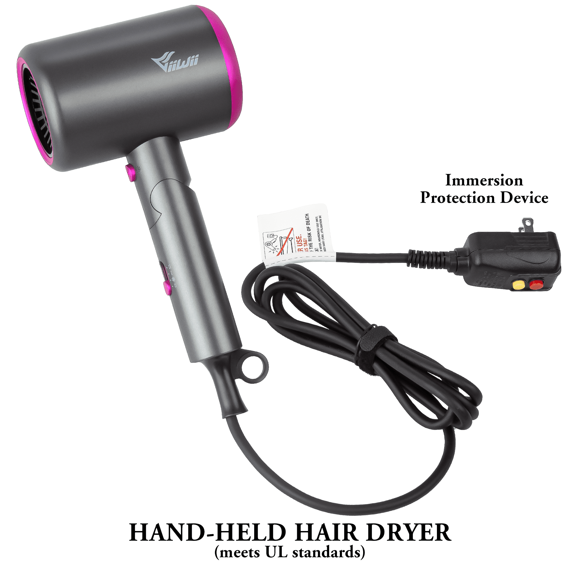 VIIWII Professional 2000W Ionic Hair Dryer , Fast Drying, Low Noise & Frizz Control, Foldable Lightweight Blow Dryer with Concentrator & Diffuser for Travel, Salon Home