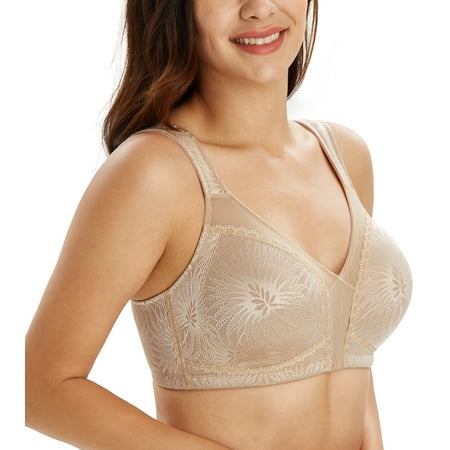

Exclare Women s Minimizer Bras Comfort Non Padded Full Figure Large Busts Wirefree Plus Size Bra(Beige Jungle 36DD)